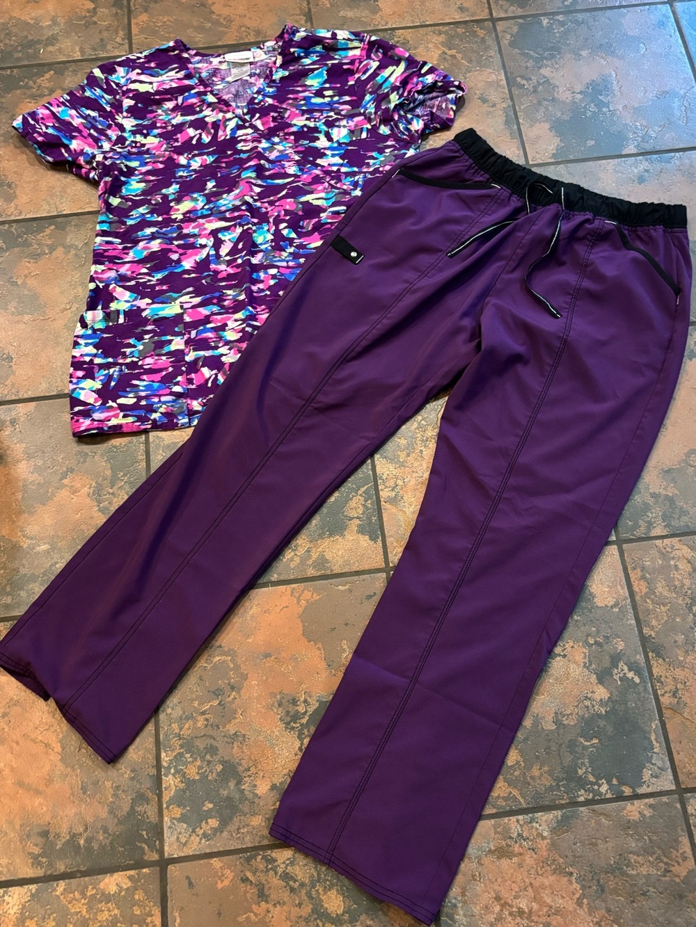 Scrubstar Women's Purple Drawstring Scrub Pants with Elastic Waist and shirt